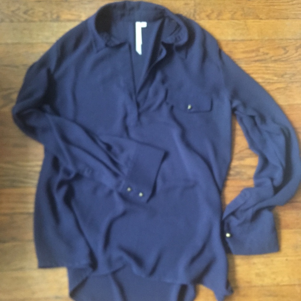 BELLATRIX Navy Collared Pocketed Blouse